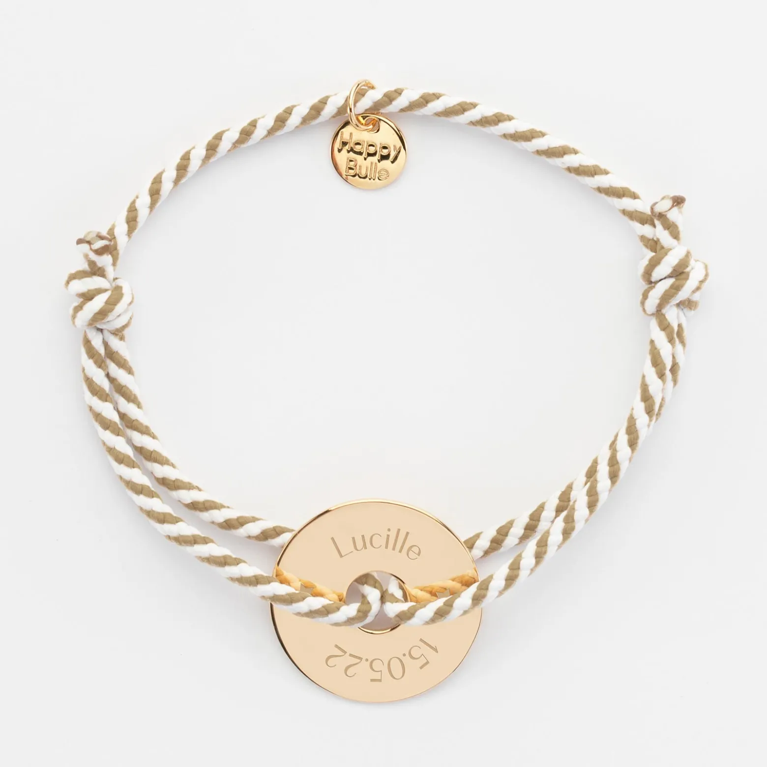 Bracelet homme personnalisé cordon marin tressé médaille gravée plaqué or cible 20 mm