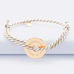 Bracelet homme personnalisé cordon marin tressé médaille gravée plaqué or cible 20 mm