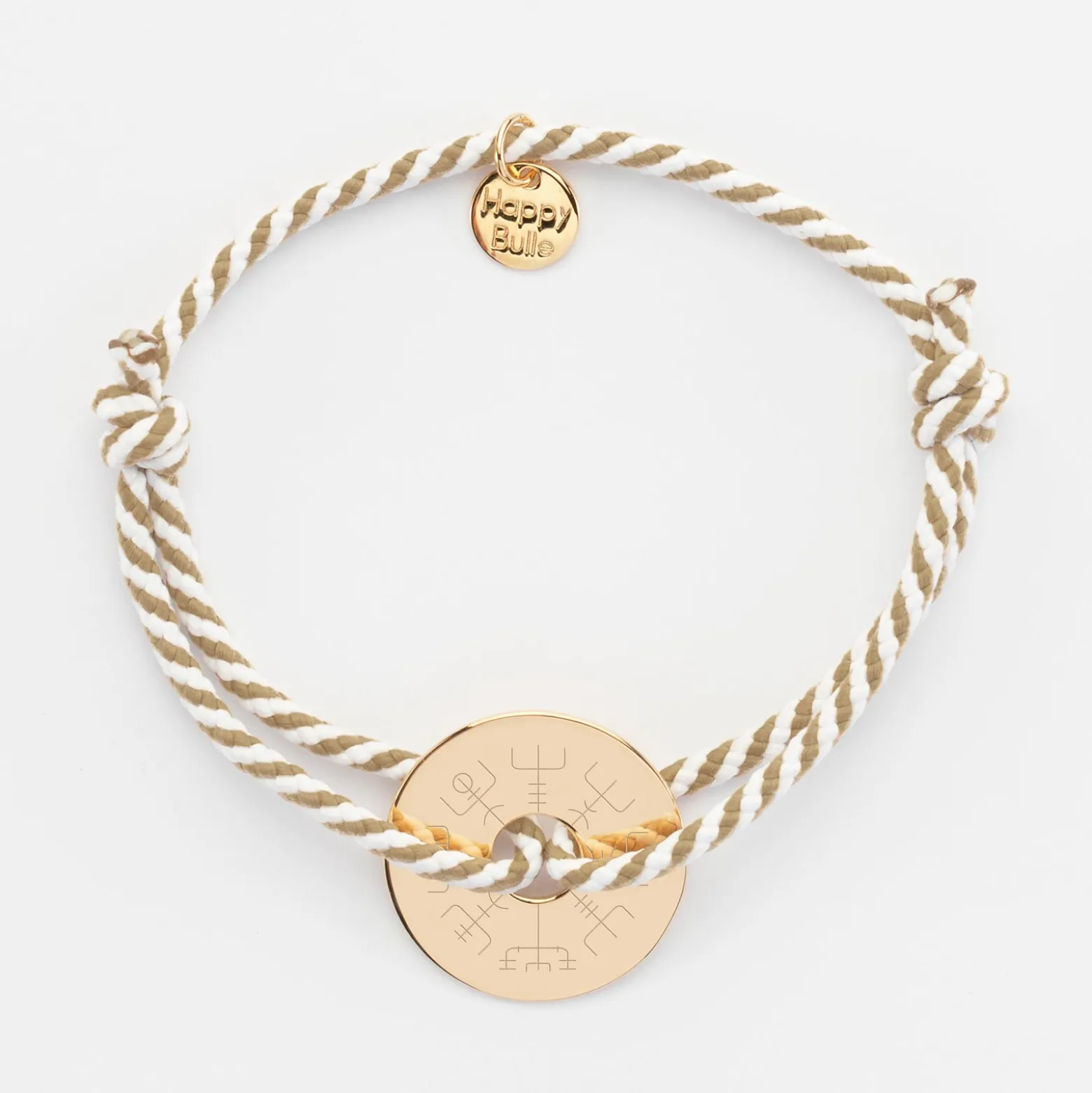Bracelet homme personnalisé cordon marin tressé médaille gravée plaqué or cible 20 mm