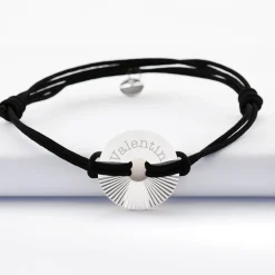 Bracelet homme personnalisé cordon double médaille gravée argent cible soleil 20 mm