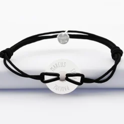 Bracelet homme personnalisé cordon double médaille gravée argent cible soleil 20 mm