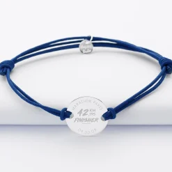Bracelet homme personnalisé cordon doublé médaille gravée argent 2 trous 20 mm - Edition spéciale "Finisher running et triathlon"