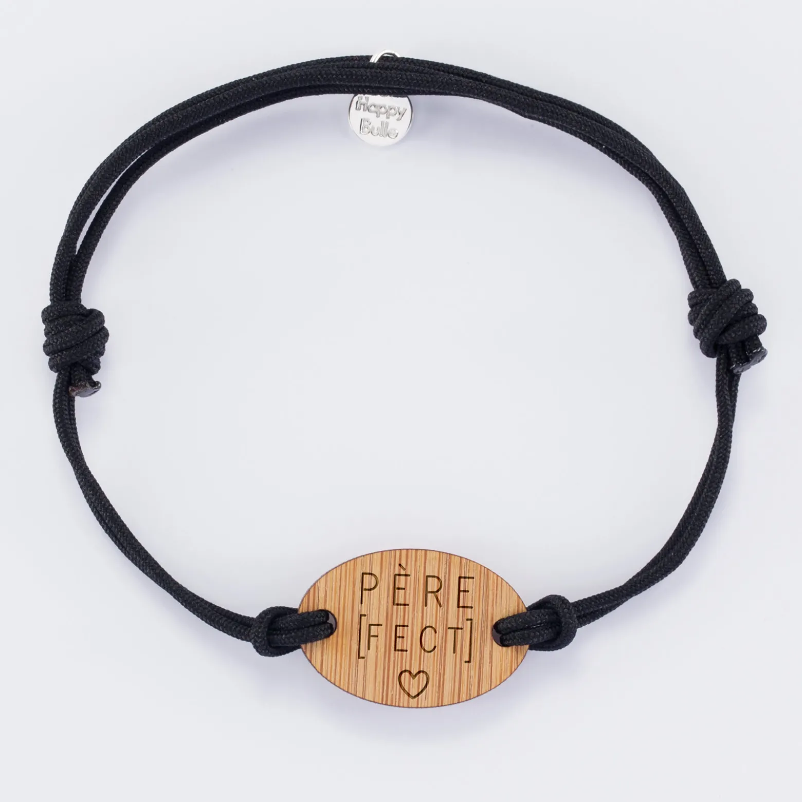 Bracelet homme personnalisé cordon double médaille gravée bois ovale 2 trous 25x17 mm