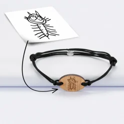 Bracelet homme personnalisé cordon double médaille gravée bois ovale 2 trous 25x17 mm