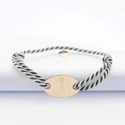 Bracelet homme personnalisé cordon marin tressé médaille gravée plaqué or ovale 25x16 mm - Happybulle x Barbapapa
