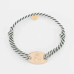 Bracelet homme personnalisé cordon marin tressé médaille gravée plaqué or ovale 25x16 mm - Happybulle x Barbapapa