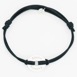 Bracelet homme personnalisé cordon cuir double médaille gravée cible argent 20 mm