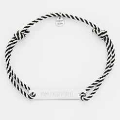 Bracelet homme personnalisé cordon marin tressé médaille gravée argent plaque 42x8 mm