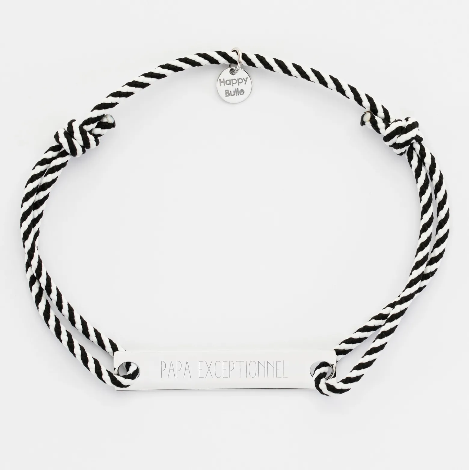 Bracelet homme personnalisé cordon marin tressé médaille gravée argent plaque 42x8 mm