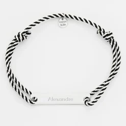 Bracelet homme personnalisé cordon marin tressé médaille gravée argent plaque 42x8 mm