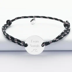 Bracelet homme personnalisé cordage marin simple médaille gravée argent 2 trous 20 mm