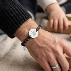 Bracelet homme personnalisé cordage marin simple médaille gravée argent 2 trous 20 mm
