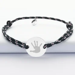 Bracelet homme personnalisé cordage marin simple médaille gravée argent 2 trous 20 mm