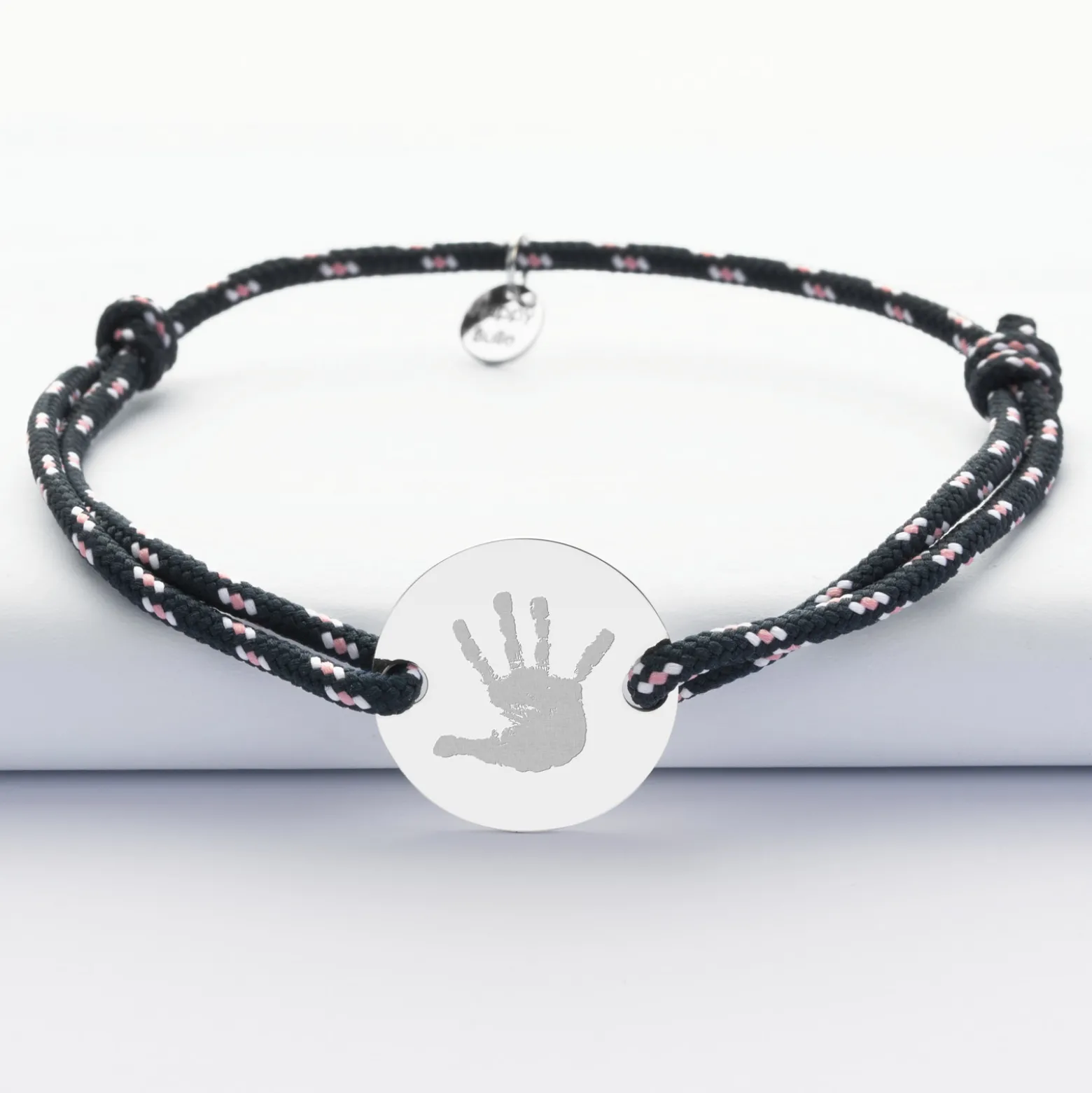 Bracelet homme personnalisé cordage marin simple médaille gravée argent 2 trous 20 mm