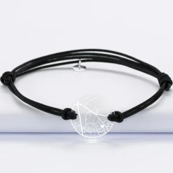 Bracelet homme personnalisé cordon double médaille gravée acrylique ronde 2 trous 21 mm "Géo map"