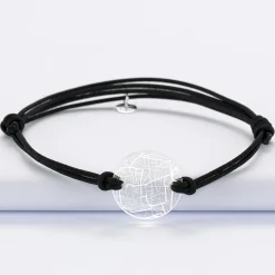 Bracelet homme personnalisé cordon double médaille gravée acrylique ronde 2 trous 21 mm