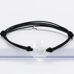 Bracelet homme personnalisé cordon double médaille gravée acrylique ronde 2 trous 21 mm