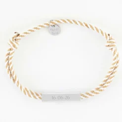 Bracelet homme personnalisé cordon tressé double médaille gravée acier cube rectangulaire 25x5x5 mm