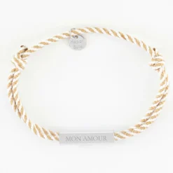 Bracelet homme personnalisé cordon tressé double médaille gravée acier cube rectangulaire 25x5x5 mm