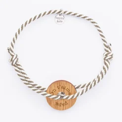 Bracelet homme personnalisé cordon marin tressé médaille gravée bois cible ronde 21 mm