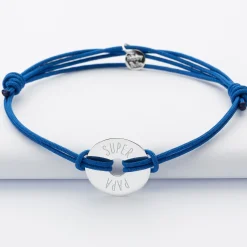 Bracelet homme personnalisé cordon double médaille gravée argent cible 20 mm
