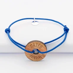 Bracelet homme personnalisé cordon simple médaille gravée bois cible ronde 21 mm