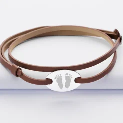 Bracelet homme personnalisé cuir médaille gravée argent ovale 2 trous 25x16 mm