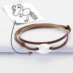 Bracelet homme personnalisé cuir médaille gravée argent ovale 2 trous 25x16 mm