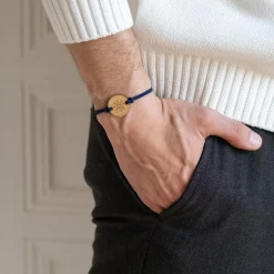 Bracelet homme personnalisé cordon double médaille gravée bois ronde 2 trous 21 mm - Edition spéciale Marin