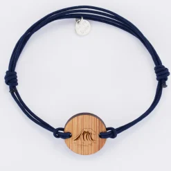 Bracelet homme personnalisé cordon double médaille gravée bois ronde 2 trous 21 mm - Edition spéciale Marin