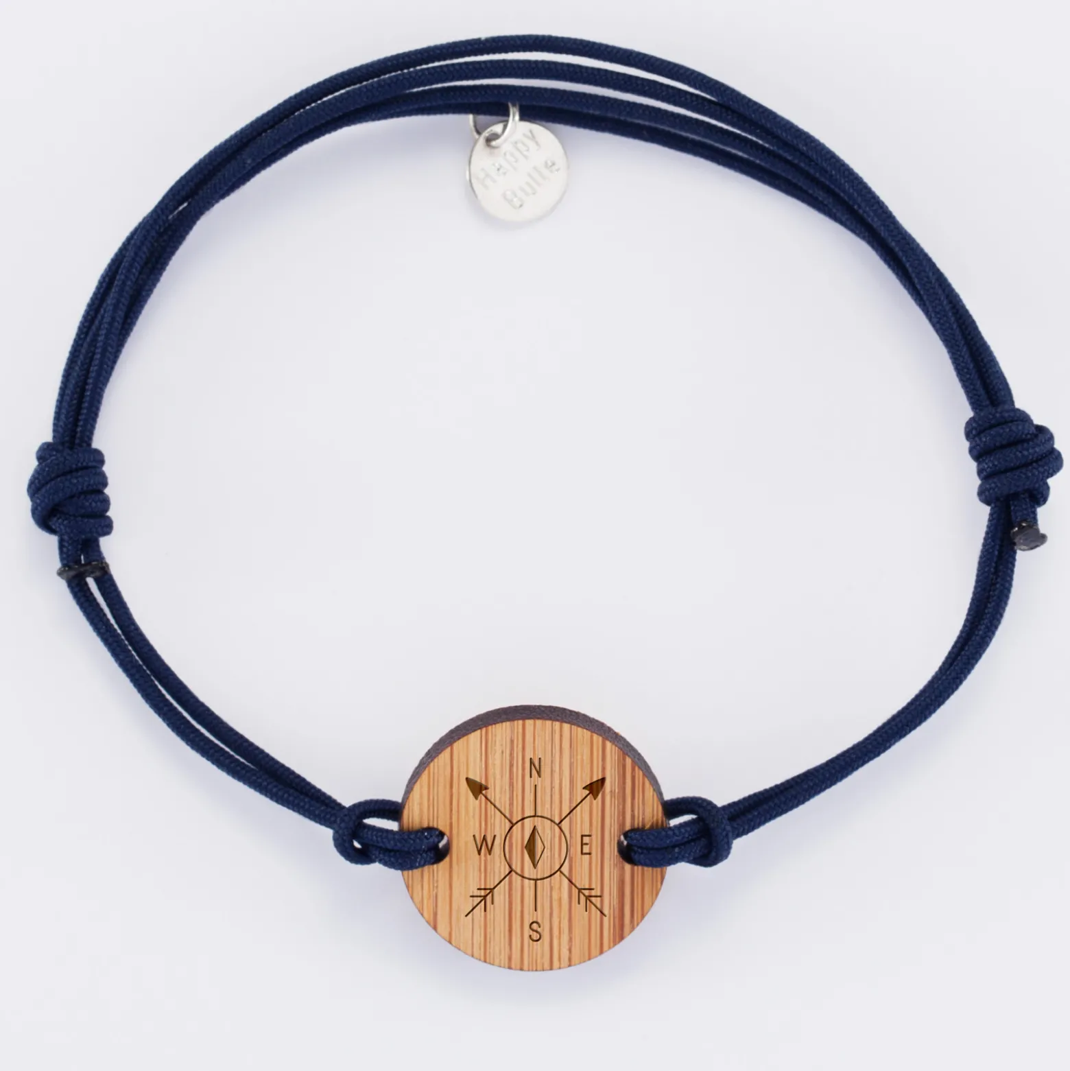 Bracelet homme personnalisé cordon double médaille gravée bois ronde 2 trous 21 mm - Edition spéciale Marin