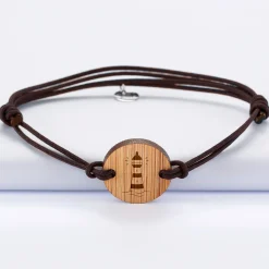 Bracelet homme personnalisé cordon double médaille gravée bois ronde 2 trous 21 mm - Edition spéciale Marin