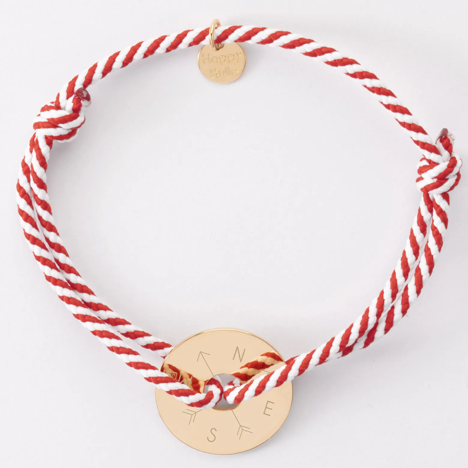 Bracelet homme personnalisé cordon tressé médaille gravée plaqué or cible soleil 20 mm