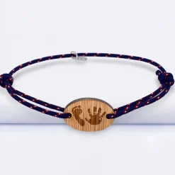 Bracelet homme personnalisé cordage marin simple médaille gravée bois ovale 2 trous 25x17 mm