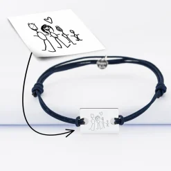 Bracelet homme personnalisé cordon doublé médaille gravée argent rectangle 23x16 mm