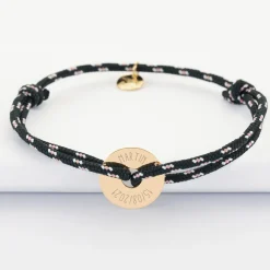 Bracelet homme personnalisé cordage marin simple médaille gravée plaqué or cible 16 mm