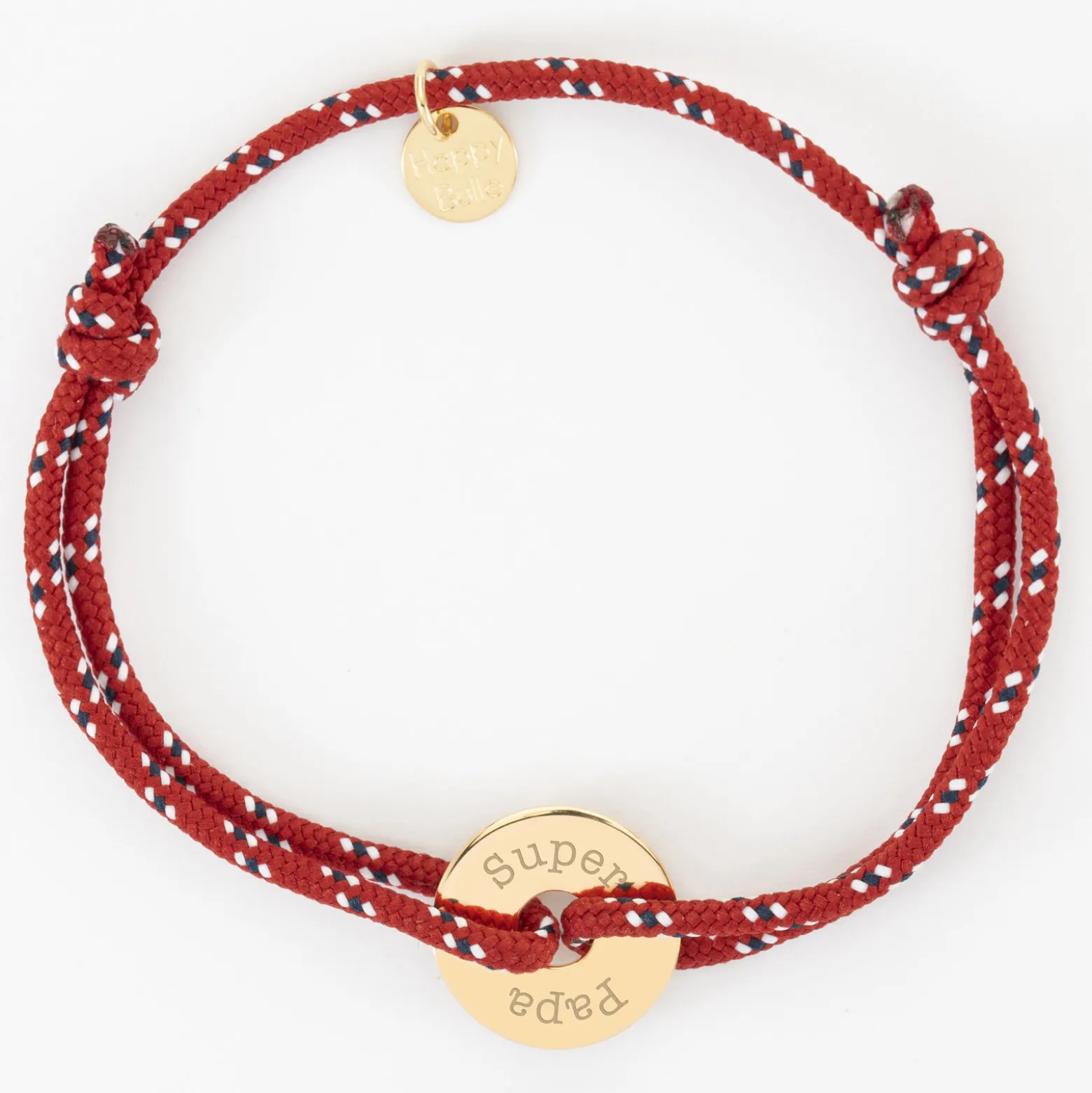 Bracelet homme personnalisé cordage marin simple médaille gravée plaqué or cible 16 mm