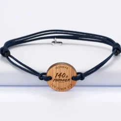 Bracelet homme personnalisé médaille gravée bois ronde 21 mm - Edition spéciale 