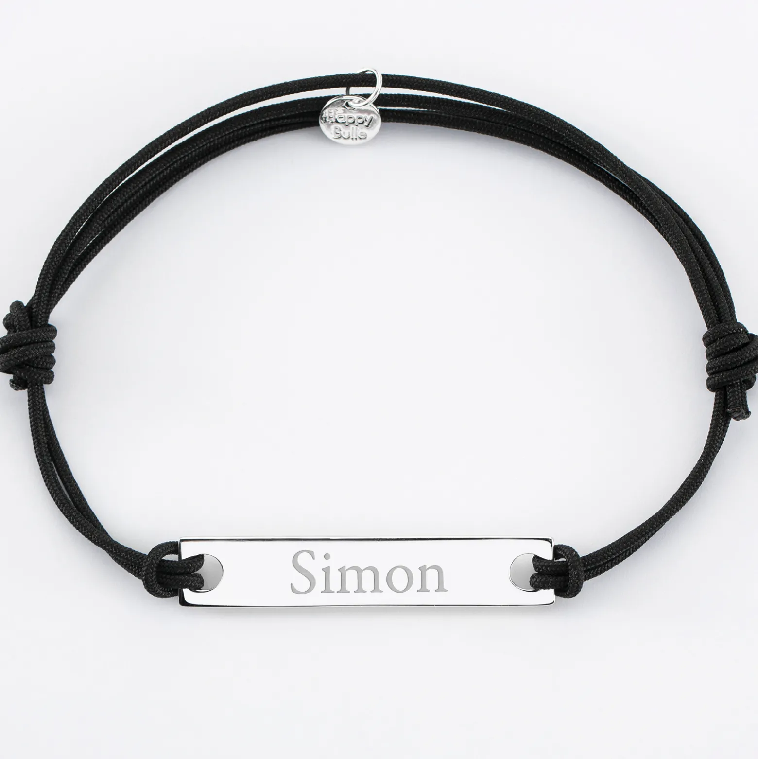 Bracelet homme personnalisé cordon doublé médaille gravée argent plaque 42x8 mm