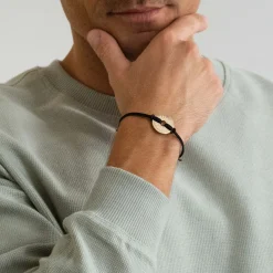 Bracelet homme personnalisé cordon double médaille gravée plaqué or cible 20 mm