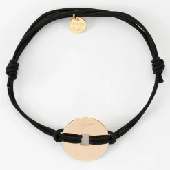 Bracelet homme personnalisé cordon double médaille gravée plaqué or cible 20 mm