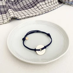 Bracelet homme personnalisé cordon double médaille gravée plaqué or cible 20 mm