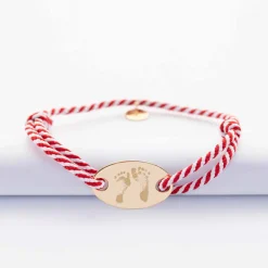 Bracelet homme personnalisé cordon marin tressé médaille gravée plaqué or ovale 25x16 mm