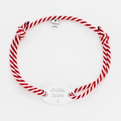 Bracelet homme personnalisé cordon marin tressé médaille gravée argent ovale 25x16 mm