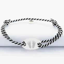 Bracelet homme personnalisé cordon marin tressé médaille gravée argent ovale 25x16 mm