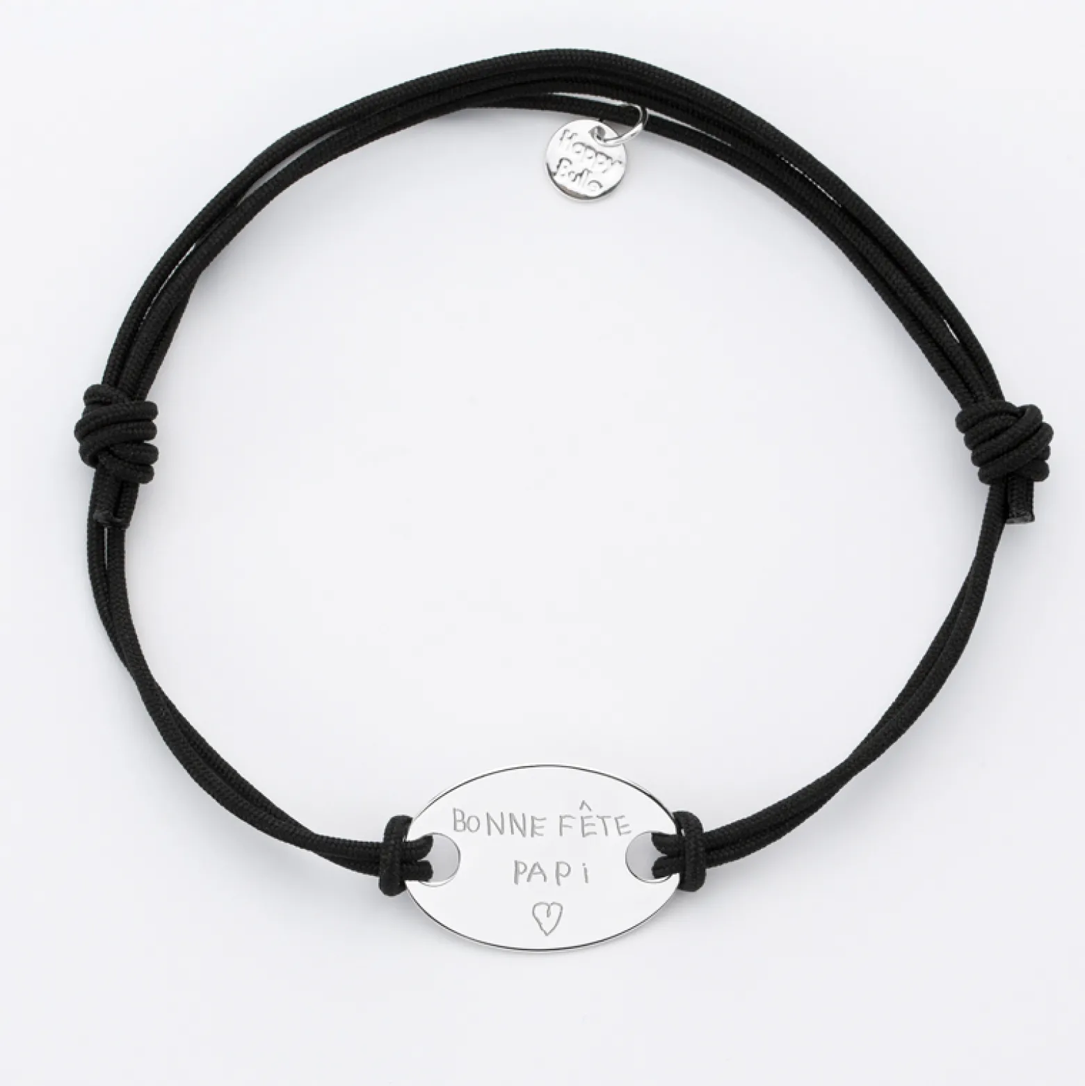 Bracelet homme tendance personnalisé cordon doublé médaille gravée argent ovale 25x16 mm