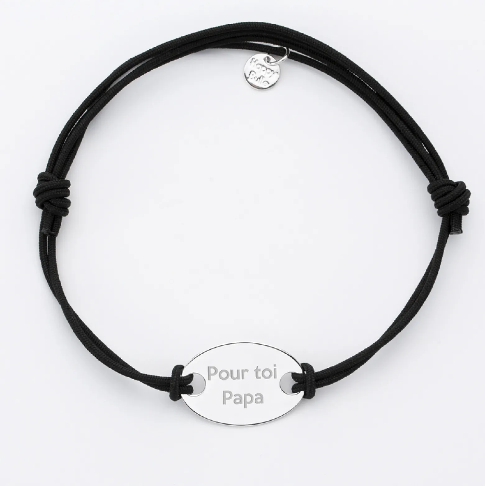 Bracelet homme tendance personnalisé cordon doublé médaille gravée argent ovale 25x16 mm