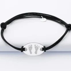 Bracelet homme tendance personnalisé cordon doublé médaille gravée argent ovale 25x16 mm