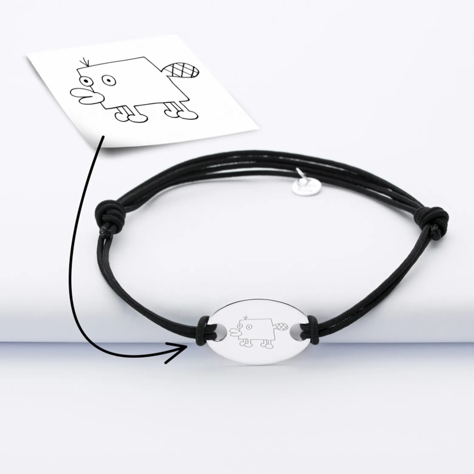 Bracelet homme tendance personnalisé cordon doublé médaille gravée argent ovale 25x16 mm