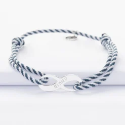 Bracelet infini homme personnalisé cordon marin tressé médaille gravée argent 25x10mm